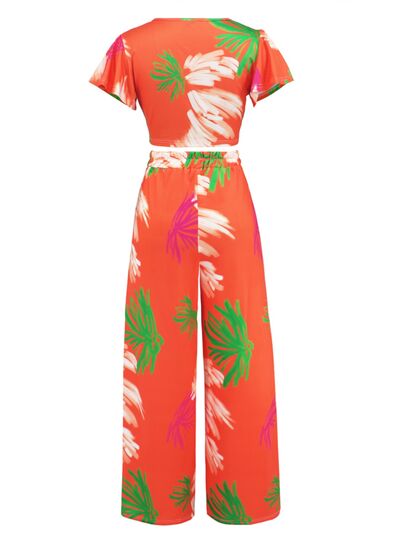 Tropical V-Neck Top & Tied Pants Set (3 Variants)