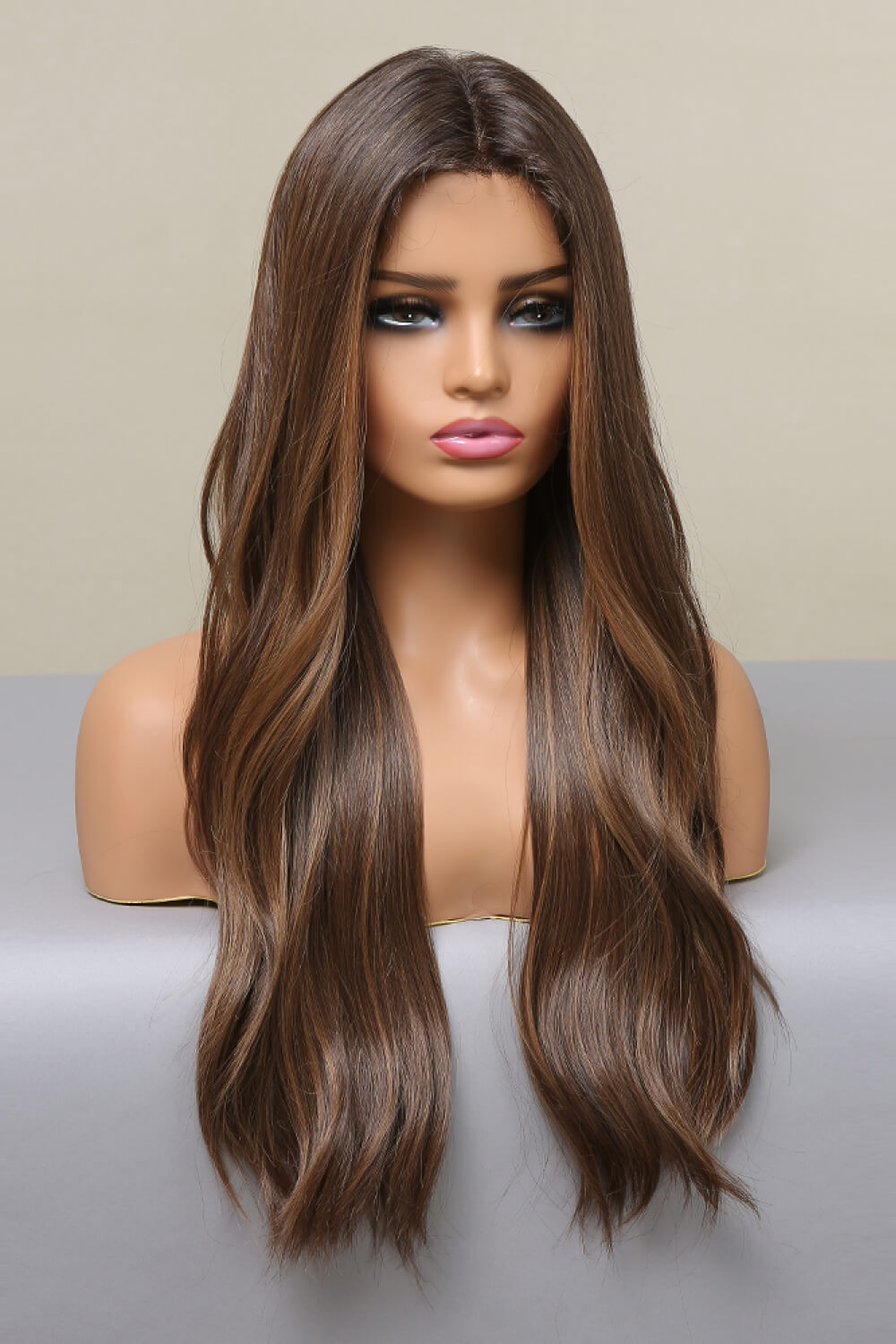 26" Brown Long Wave Balayage Lace Front Synthetic Wig