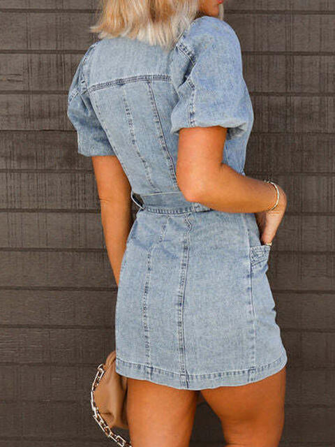 Throw Back Button Up Mini Denim Dress