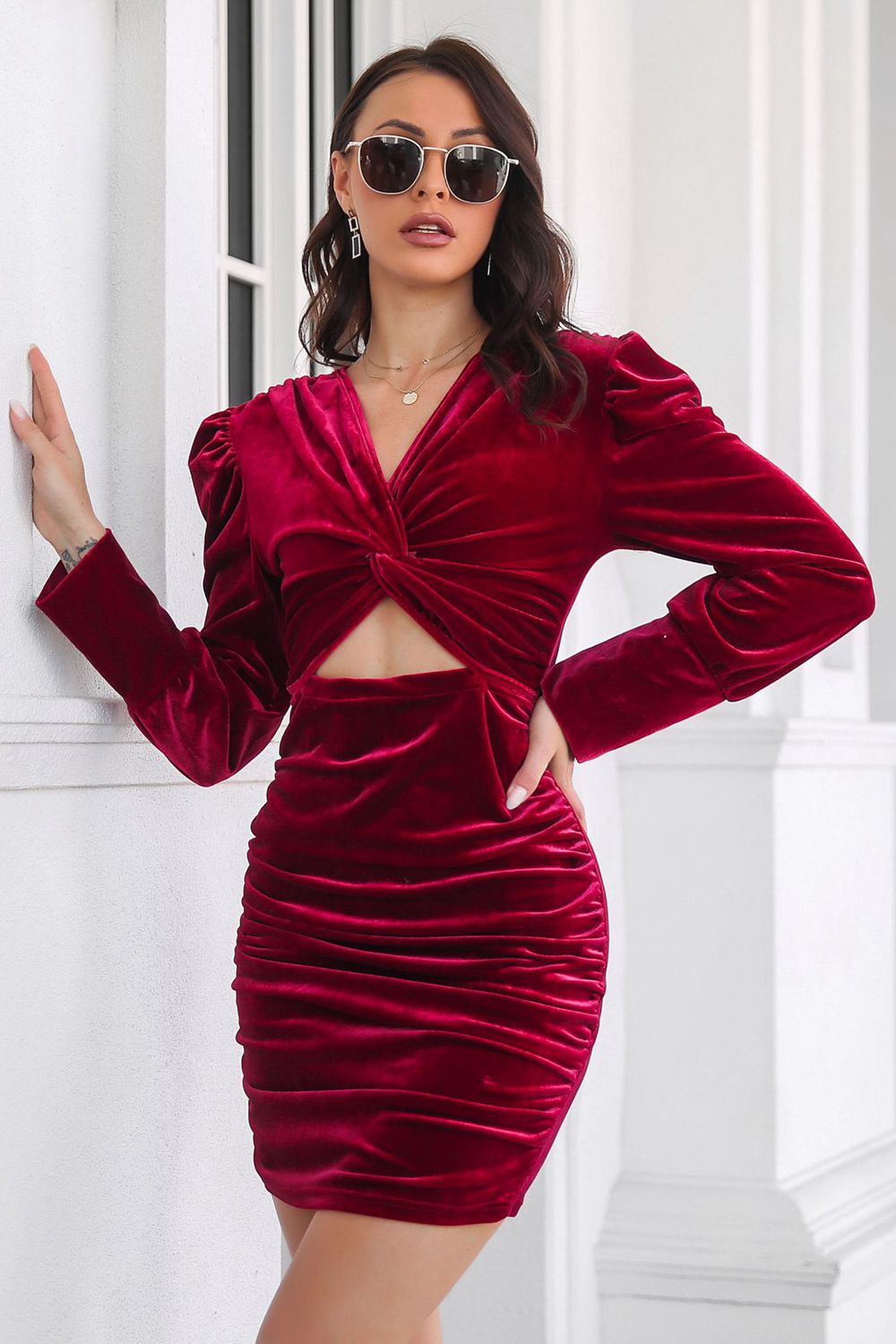 Twist Front Cutout Long Sleeve Dress (4 Variants)