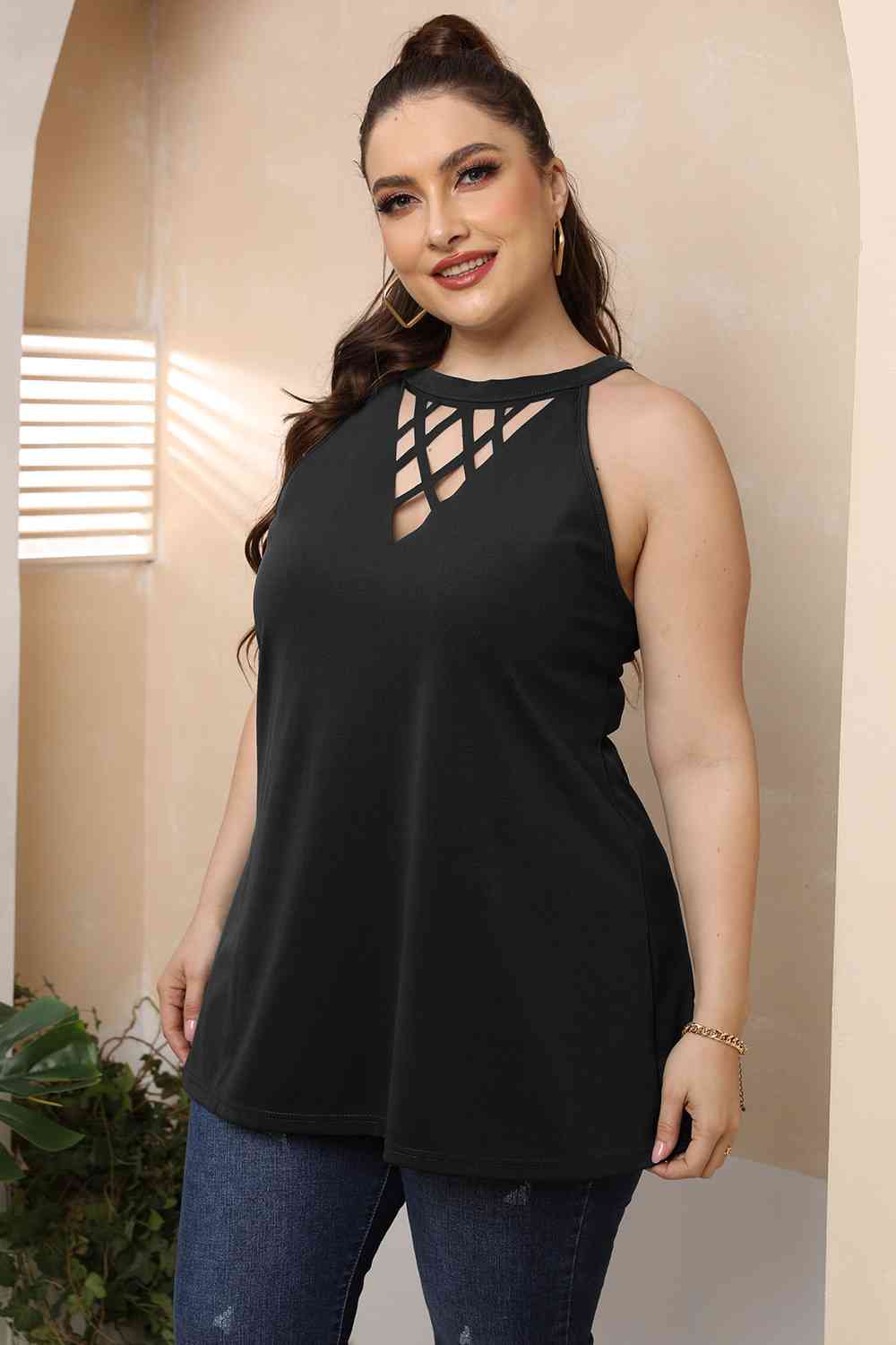 Plus Size Halter Neck Cutout Sleeveless Top (4 Variants)