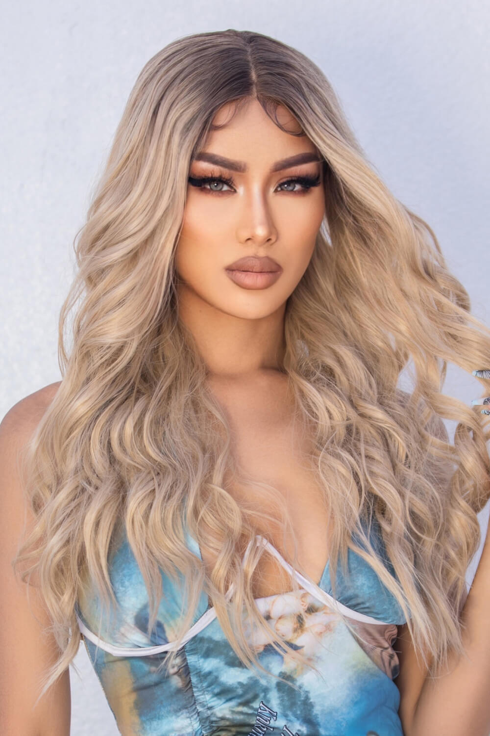 26" Ash Blonde Spiral Wave Lace Front Synthetic Wig