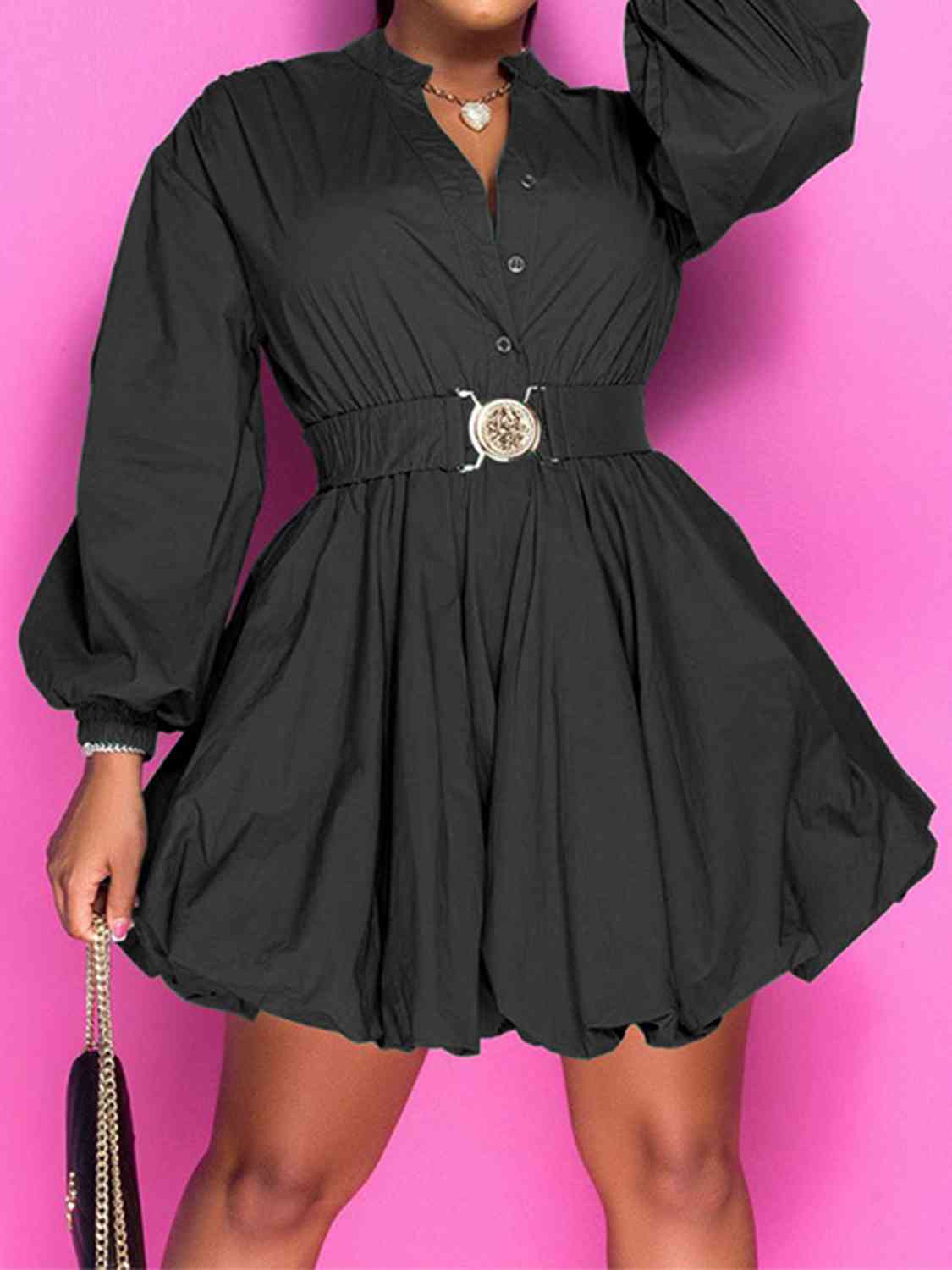 Pretty Boss Button Up Balloon Sleeves Dress (8 Variants)