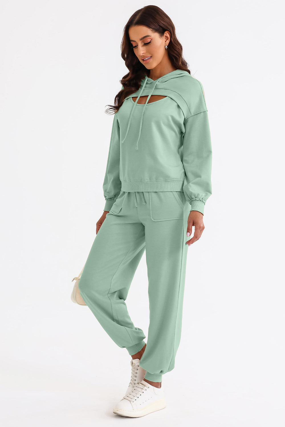 Cutout Drawstring Hoodie & Joggers Active Set