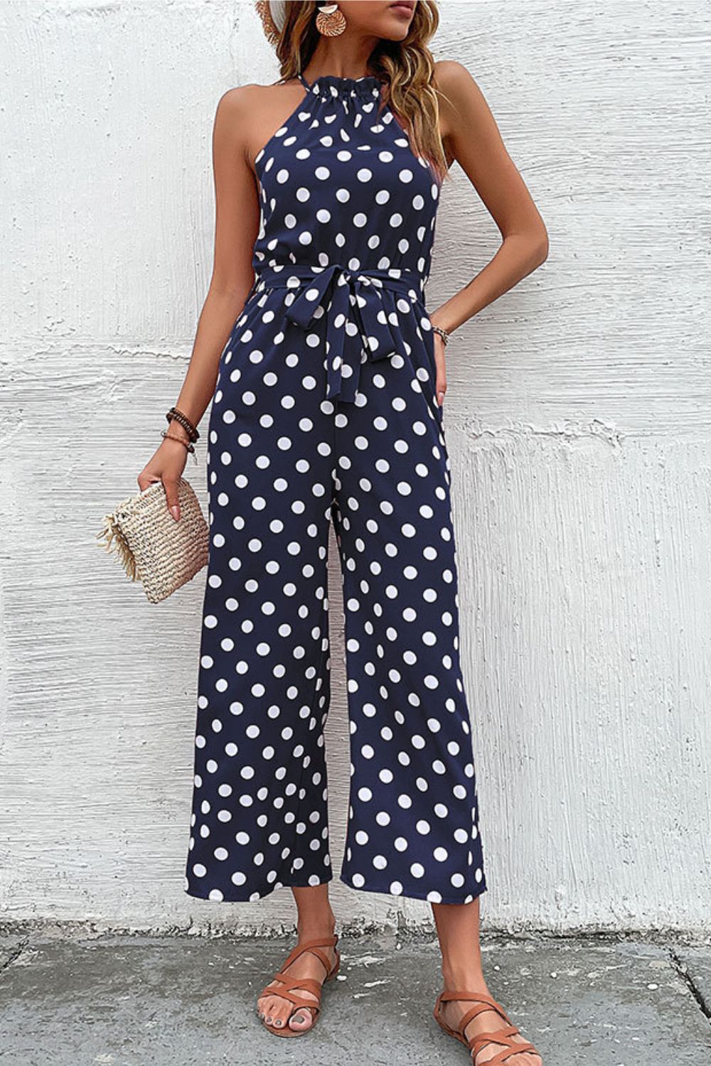 Polka Dot Grecian Wide Leg Jumpsuit (4 Variants)