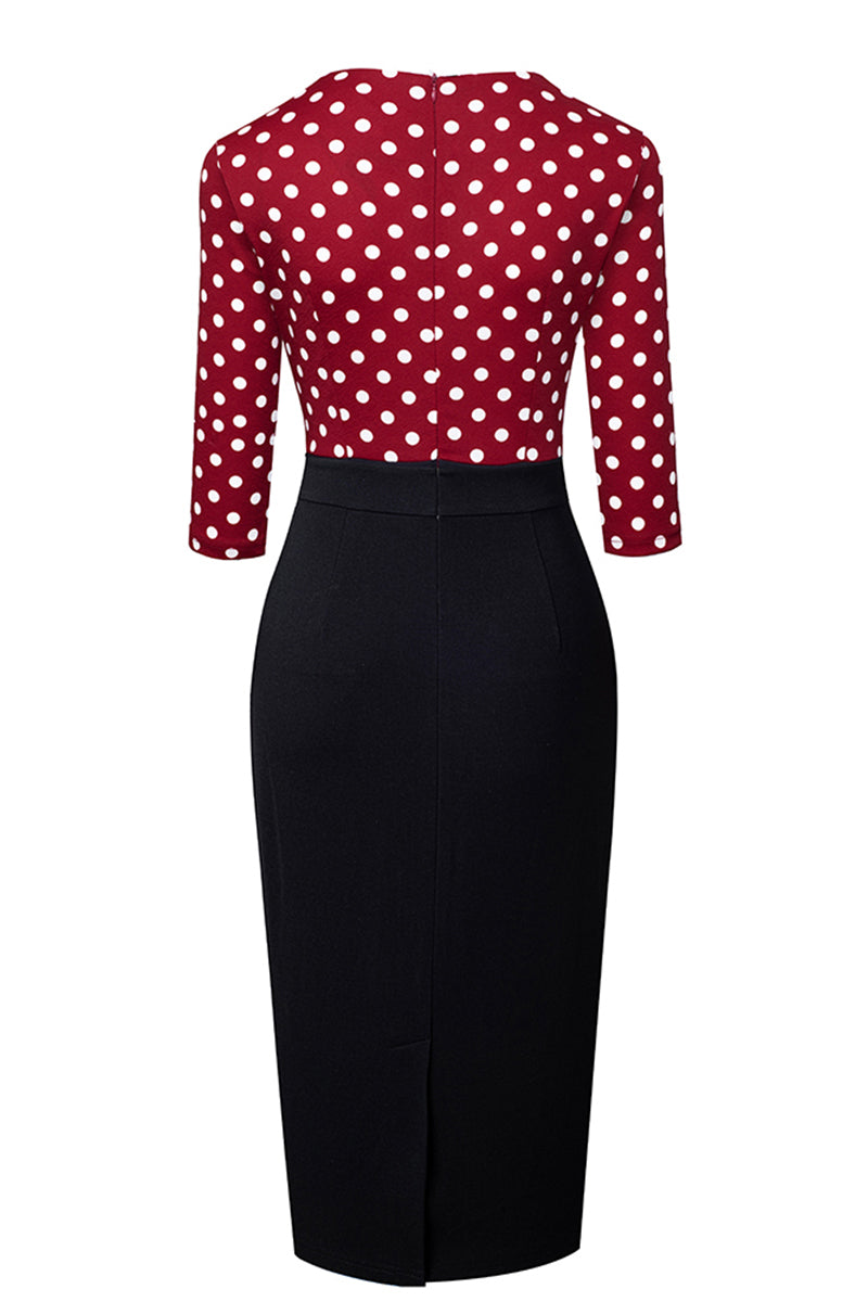 Surplice Neck Polka Dot Pencil Dress (2 Variants)