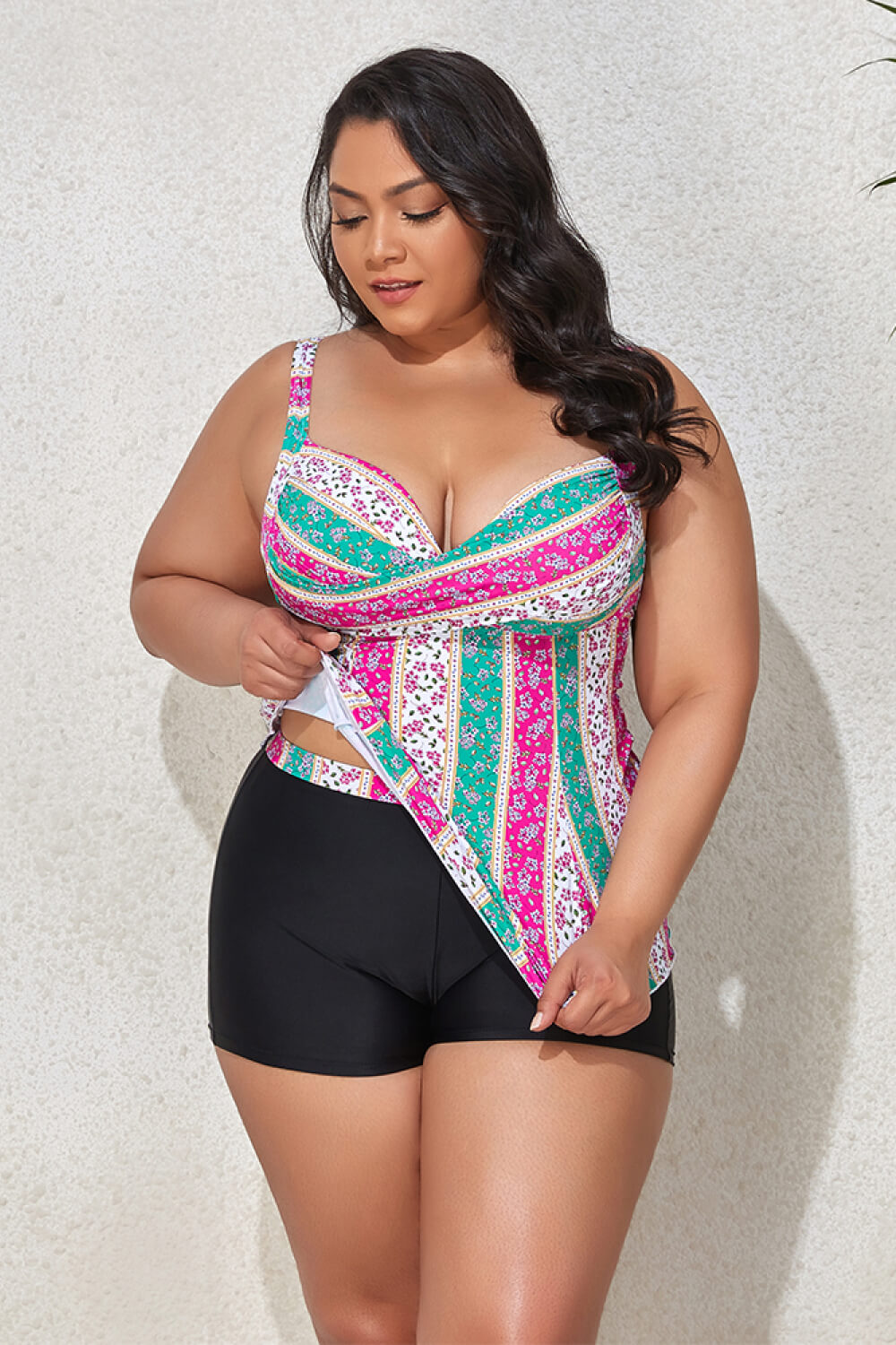 Plus Size Printed Crisscross Cutout Two-Piece Swim Set (3 Variants)