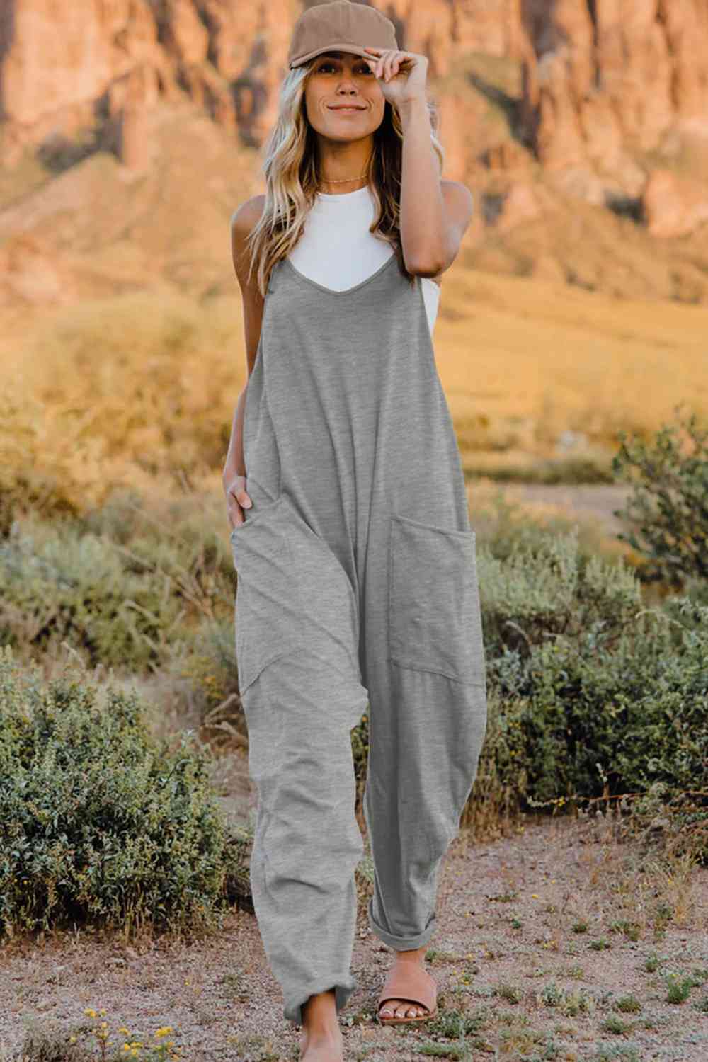 Double Take  V-Neck Sleeveless Jumpsuit with Pocket (6 Variants)