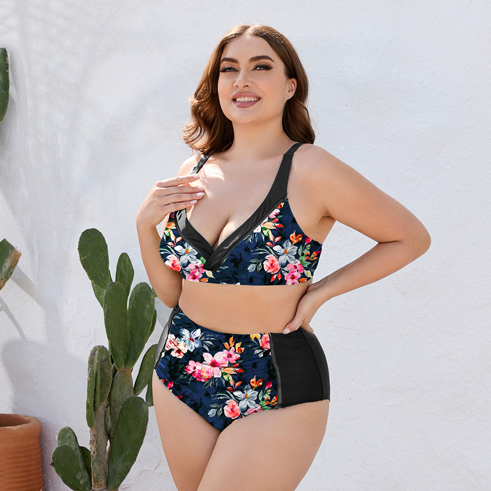 Plus Size Floral High Waist Two-Piece Swim Set (2 Variants)