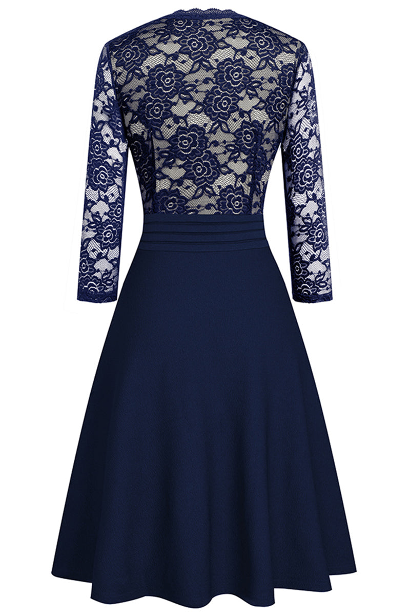 V-Neck Lace Detail Knee-Length Dress (9 Variants)