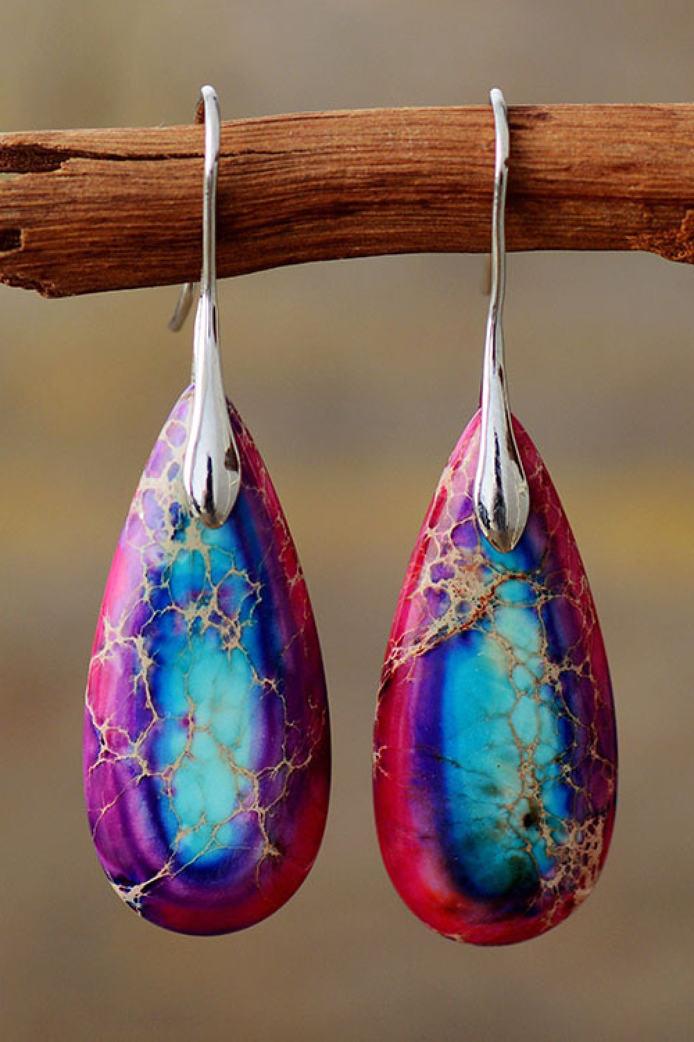 Handmade Teardrop Shape Natural Stone Dangle Earrings