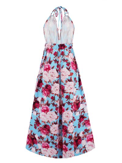 Slit Backless Printed Halter Neck Dress (2 Variants)