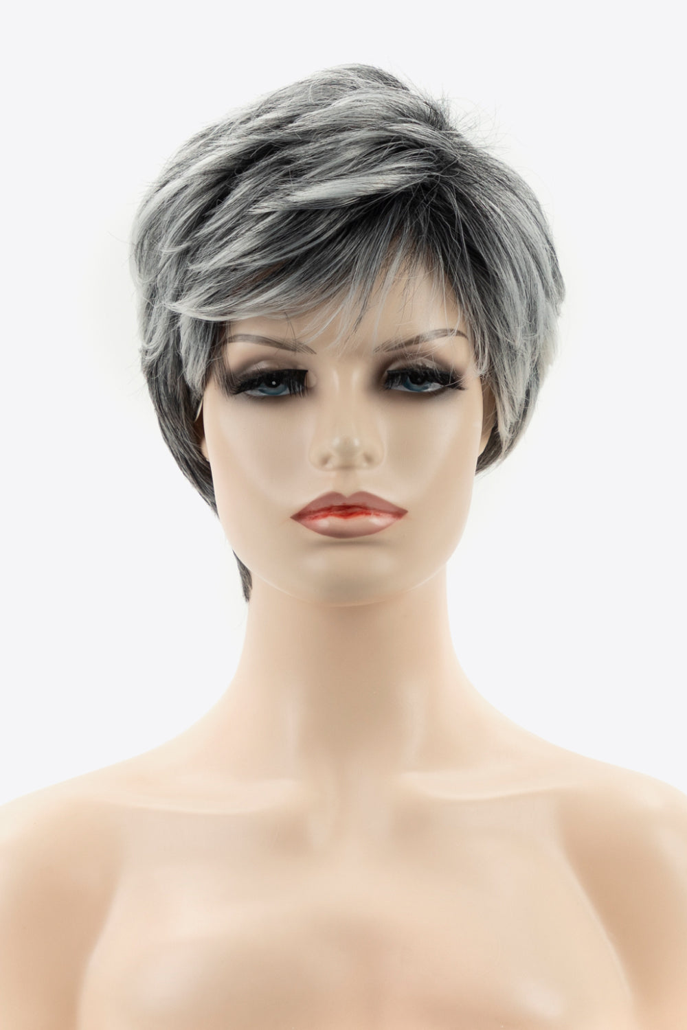 4'' Gray/Black/White Short Synthetic Pixie Layered Wig