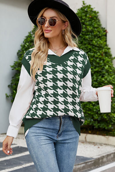 Houndstooth V-Neck Sweater Vest