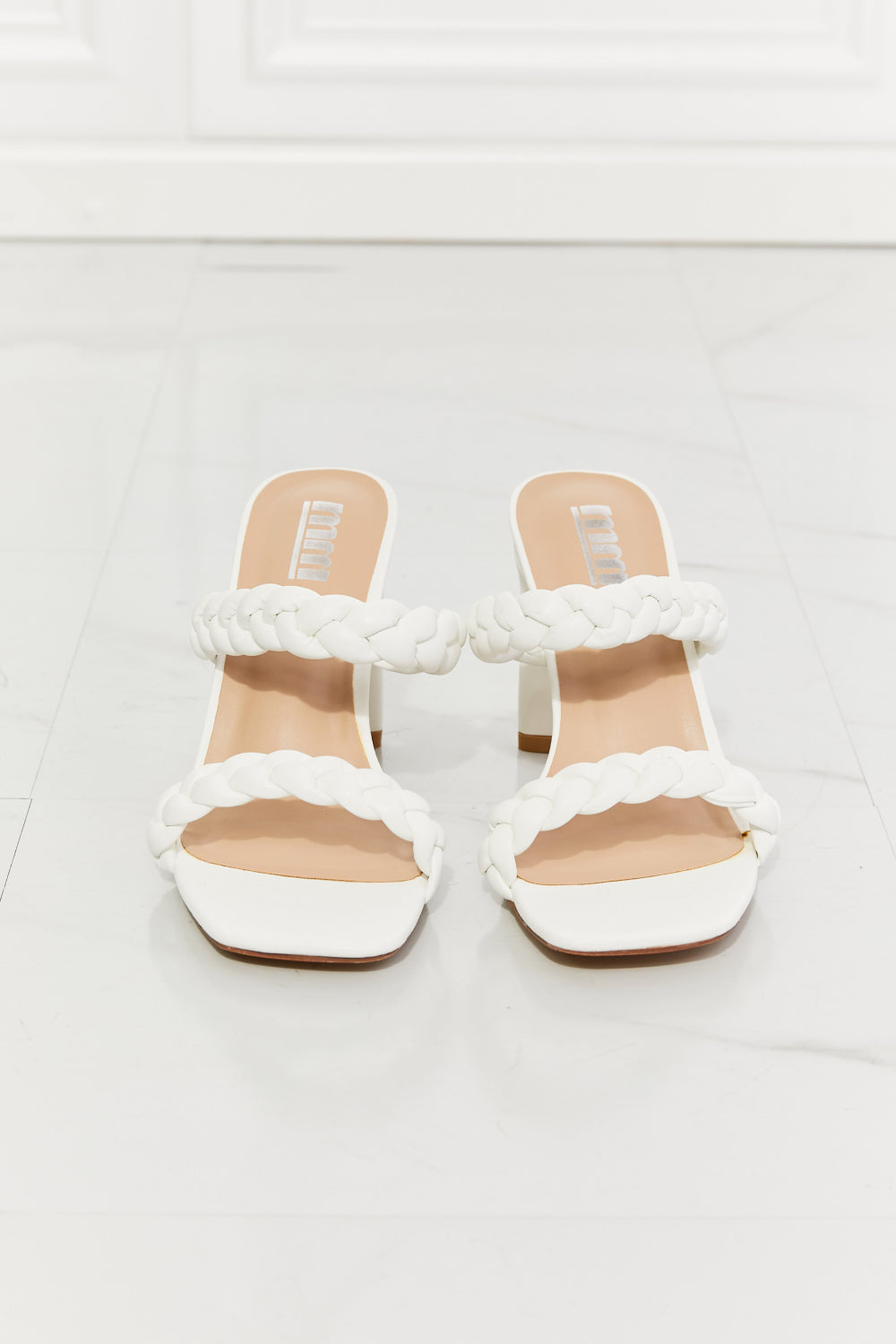 Double Braided Block Heel Sandal (White)