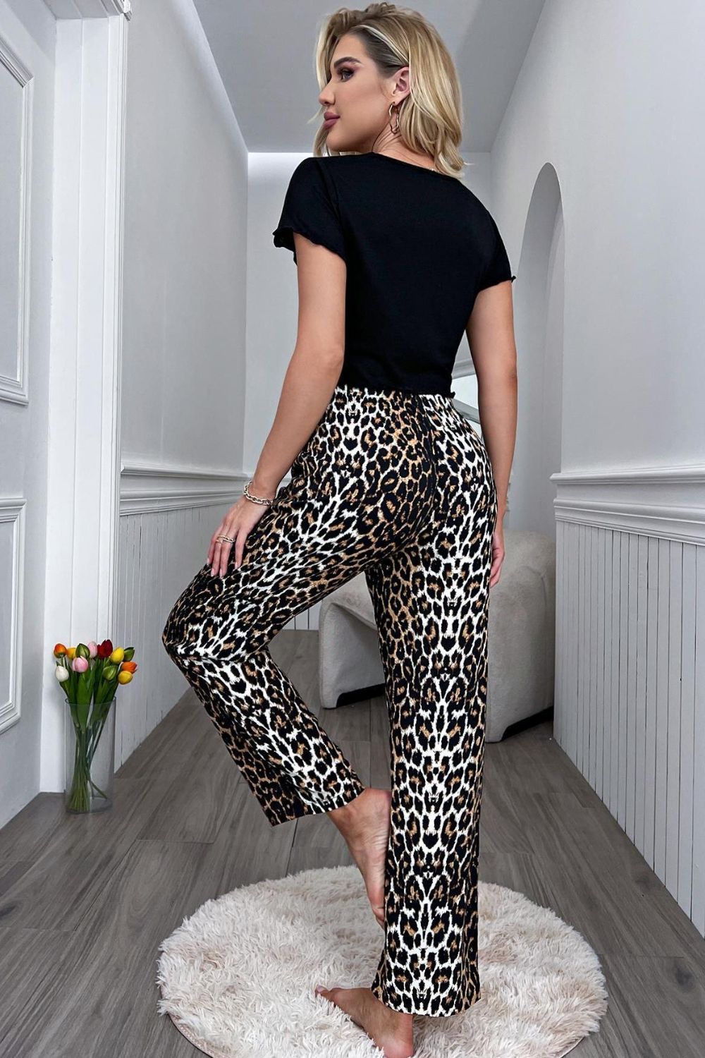 Leopard Cropped T-Shirt & Pants Lounge Set