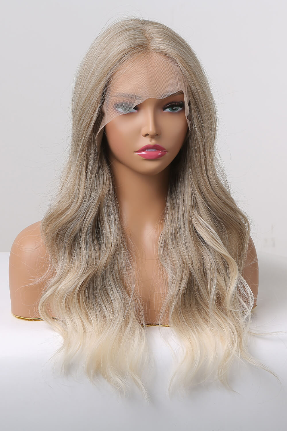 24" Medium Blonde Highlights Long Wave Lace Front Synthetic Wig