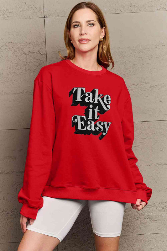 Simply Love Full Size TAKE IT EASY Graphic Sweatshirt