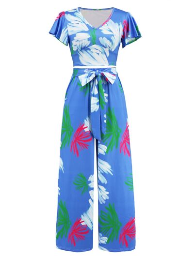 Tropical V-Neck Top & Tied Pants Set (3 Variants)