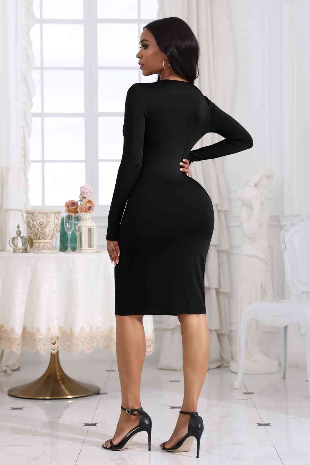 Twist Front Cut Out Long Sleeve Dress (3 Variants)