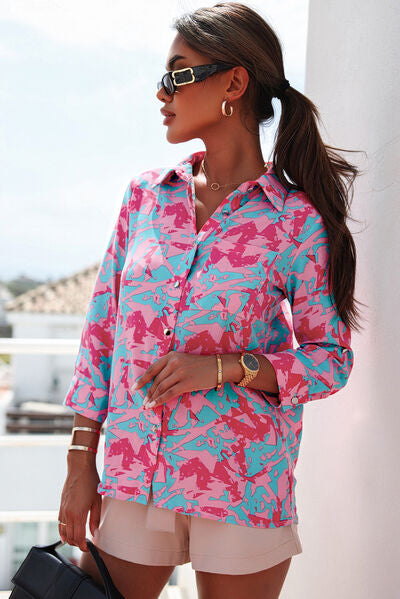 Printed Button Up Long Sleeve Shirt