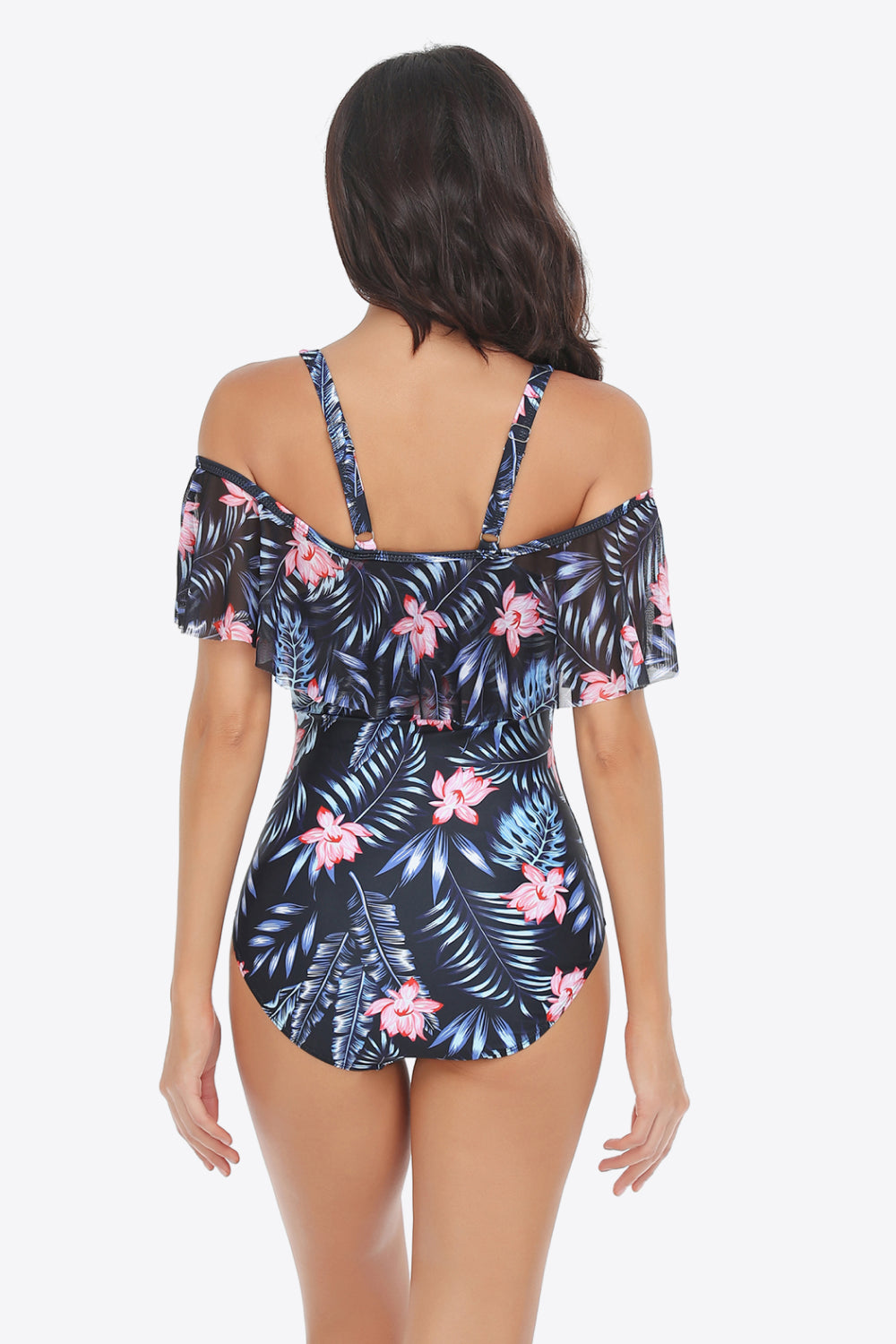 Botanical Print Cold-Shoulder Layered One-Piece Swimsuit (3 Variants)