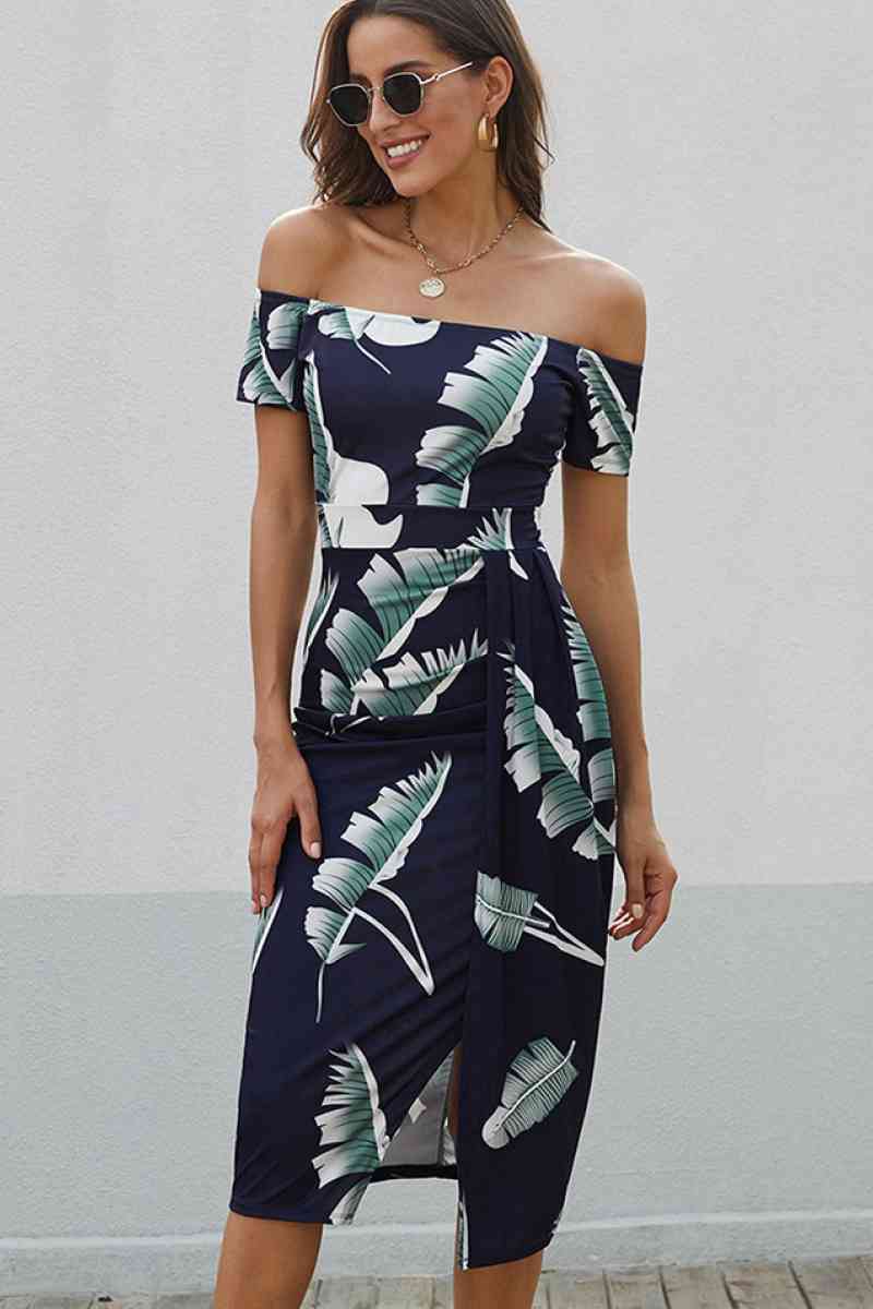 Floral Off Shoulder Slit Wrap Dress