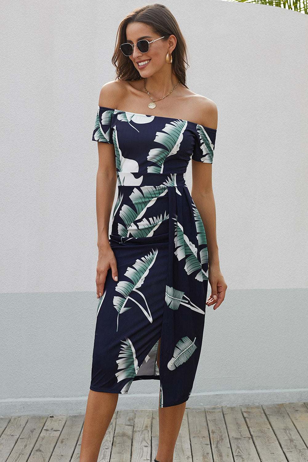 Slit Printed Off-Shoulder Midi Dress (5 Variants)