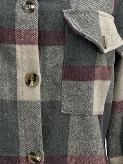 Plaid Button Up Dropped Shoulder Jacket