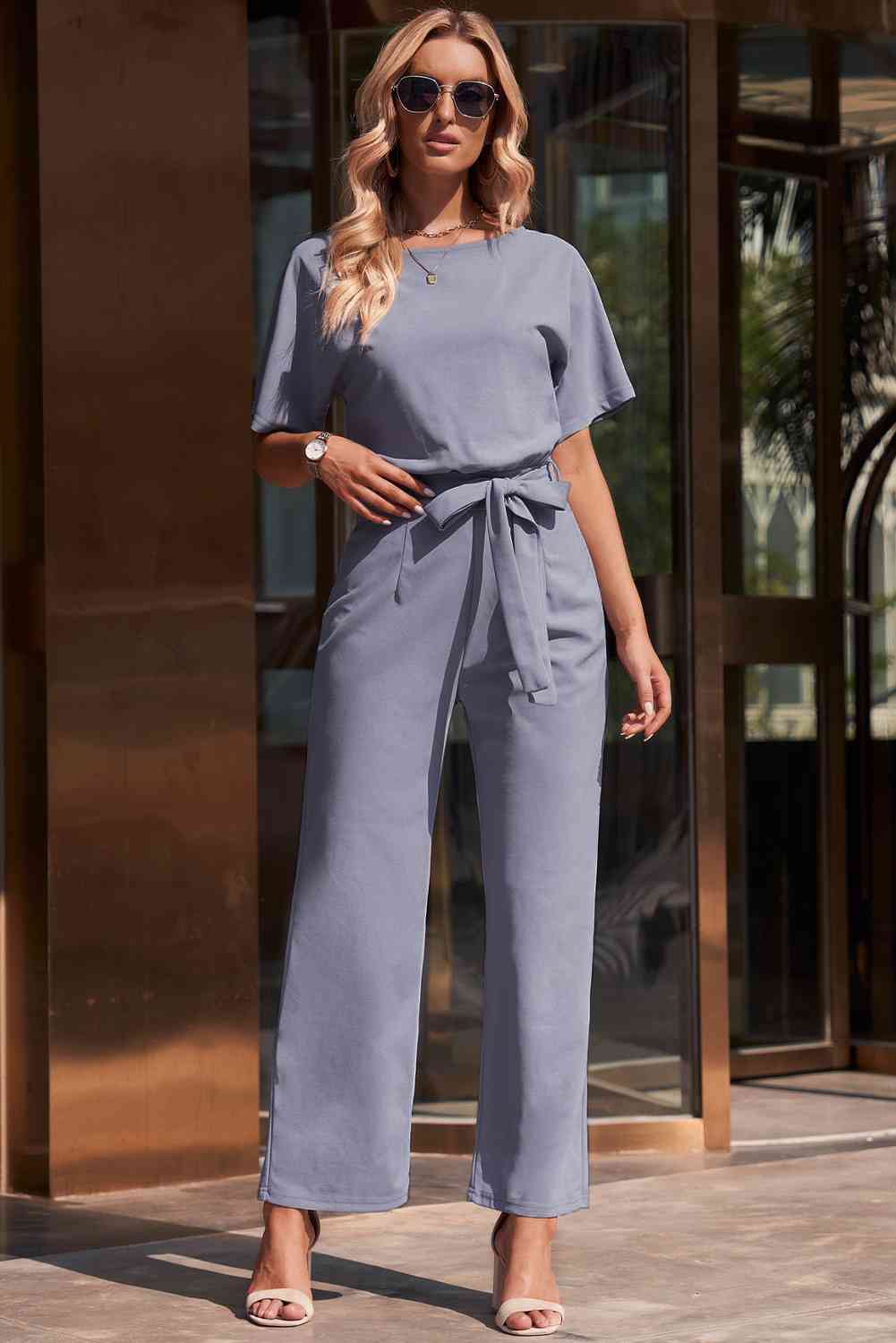 Full Size Tie Waist Straight Leg Jumpsuit (3 Variants)