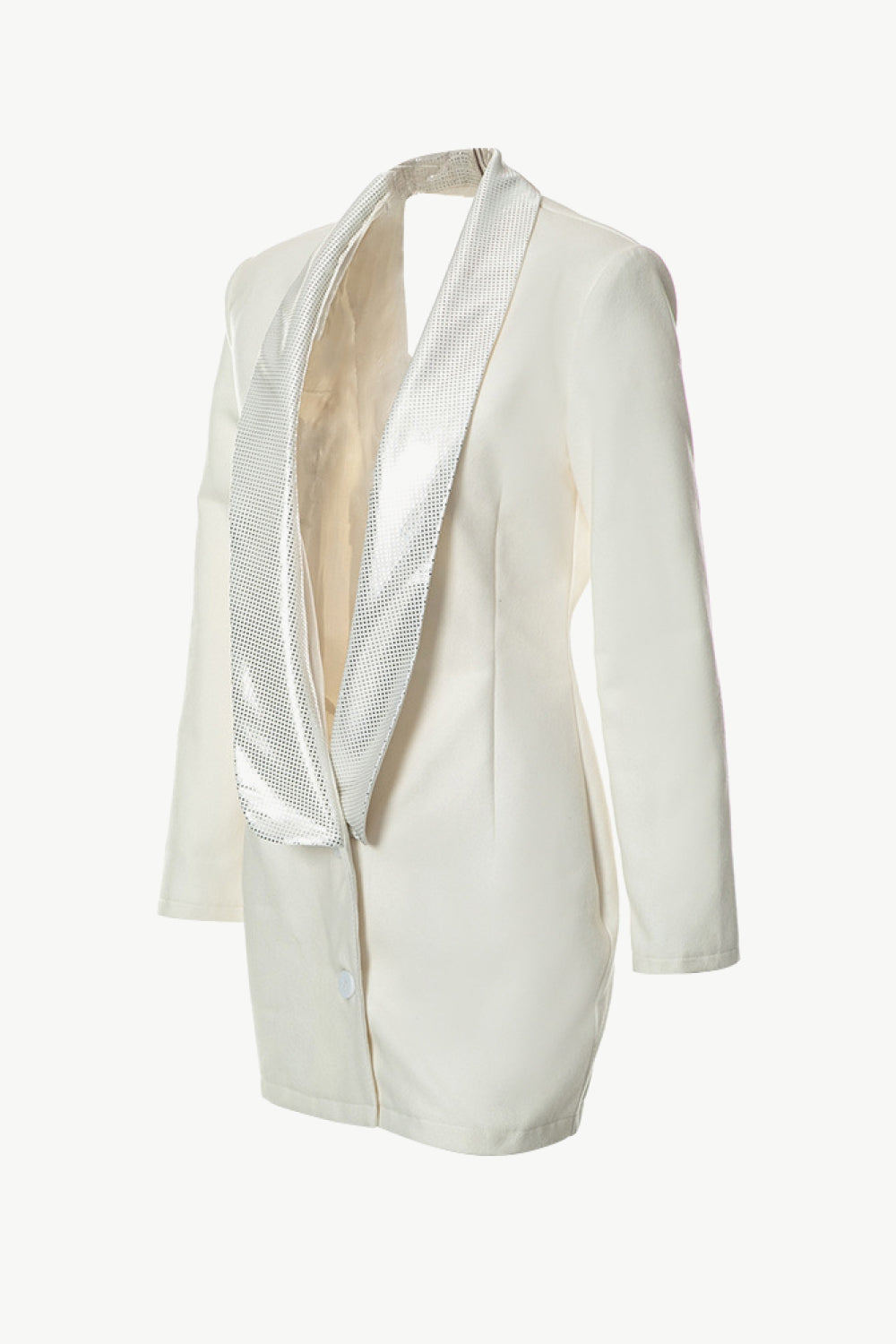 Sequin Cutout Shawl Collar Brushed Longline Blazer