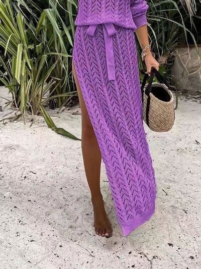 Slit Openwork Single Shoulder Knit Swim Dress (7 Variants)