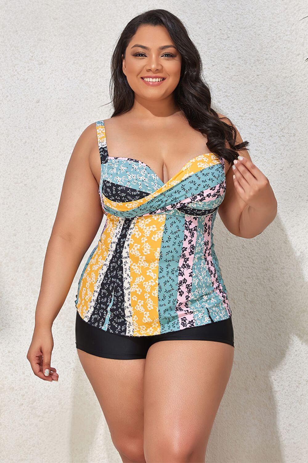 Plus Size Printed Crisscross Cutout Two-Piece Swim Set (3 Variants)