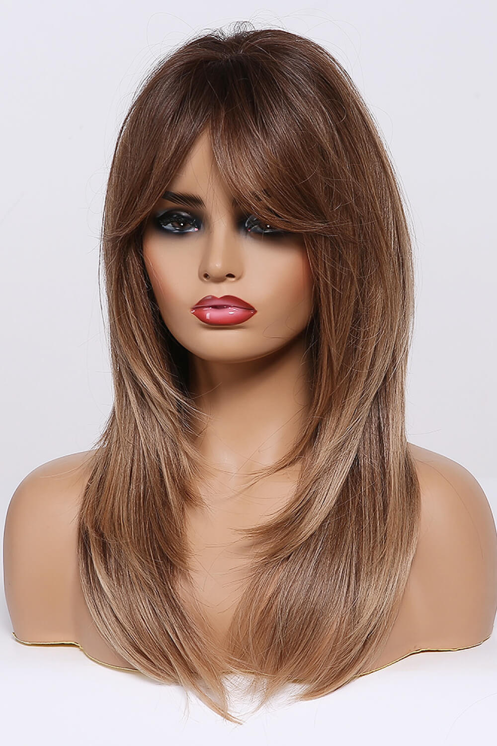 24" Brown/Blonde Bayalage Synthetic Wig With Bangs