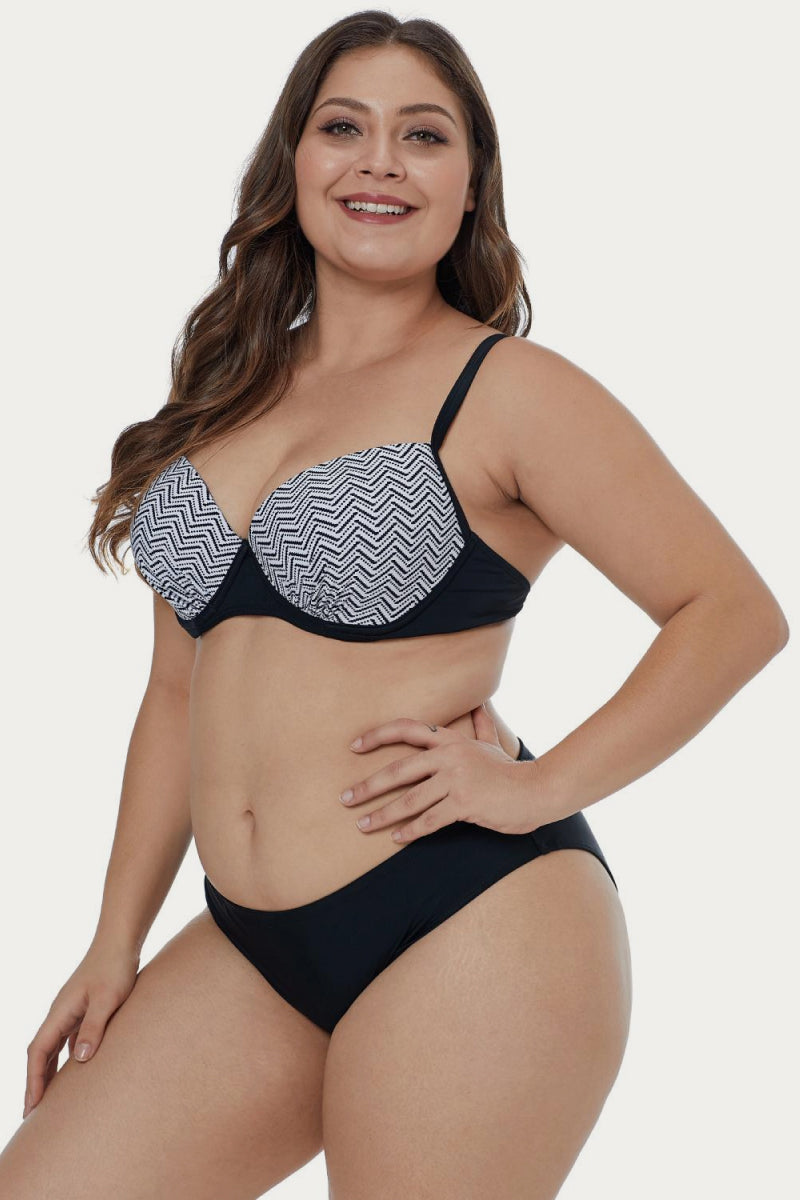 Waves Print Plus Size Bikini Set