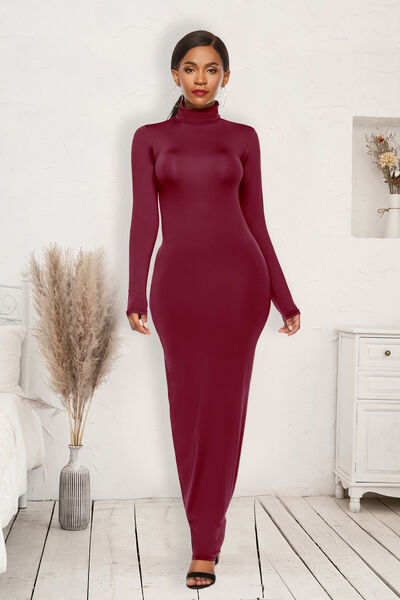 Long Sleeve Turtle Neck Body Con Maxi Dress (8 Variants)