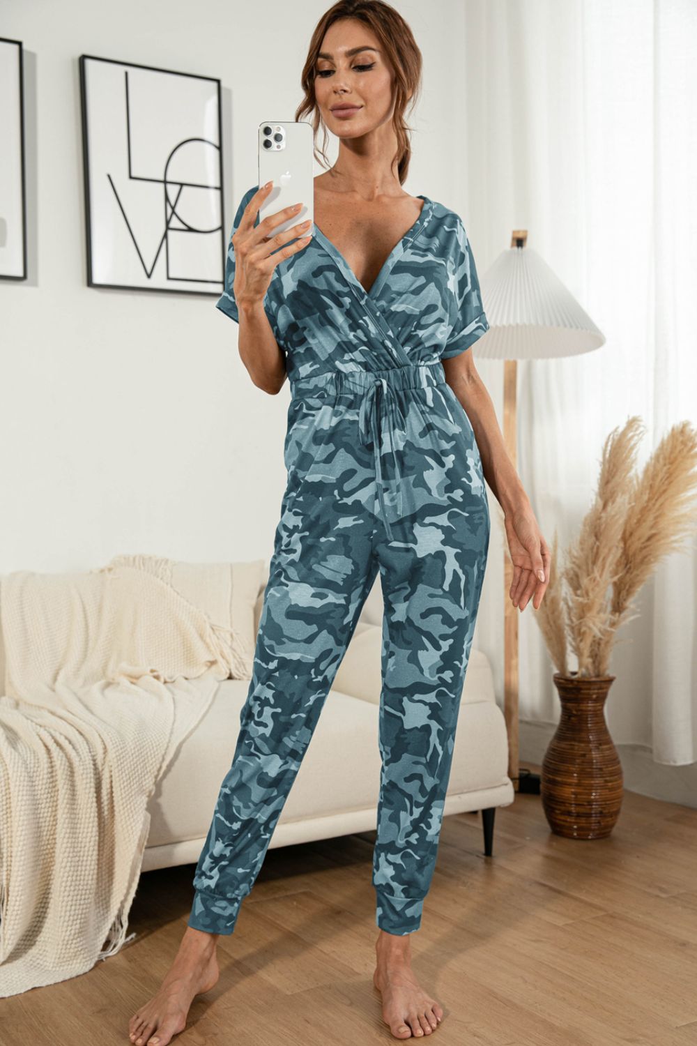 Surplice Neck Tied Short Sleeve Jumpsuit (4 Variants)