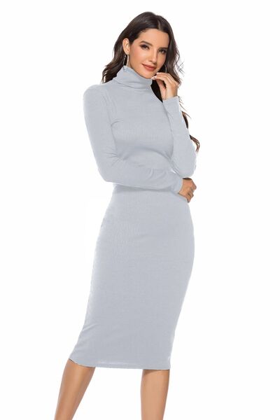 Ribbed Turtleneck Long Sleeve Dress (5 Variants)