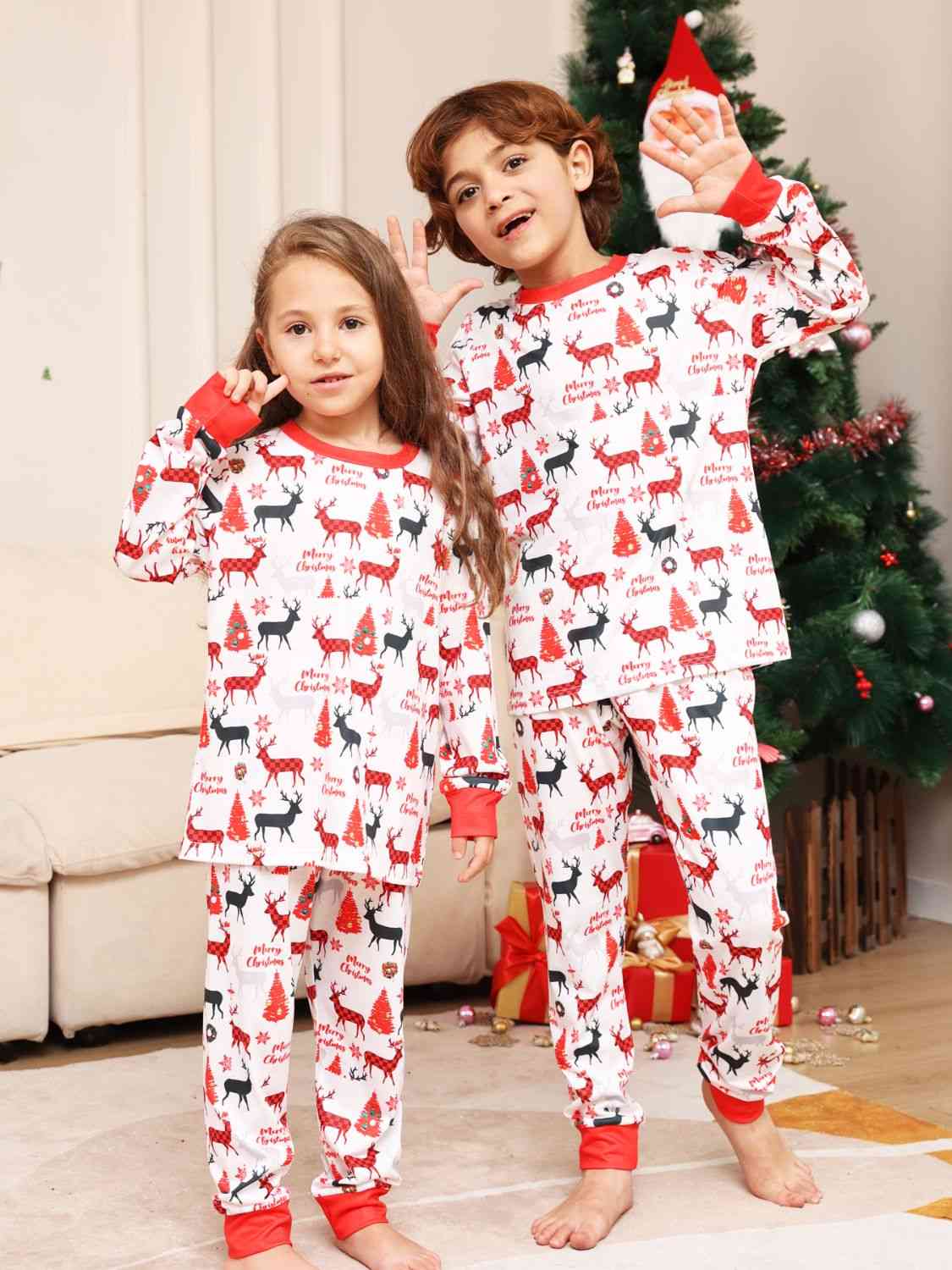 Matching Kids 2T-14 Reindeer Print Pajama Set