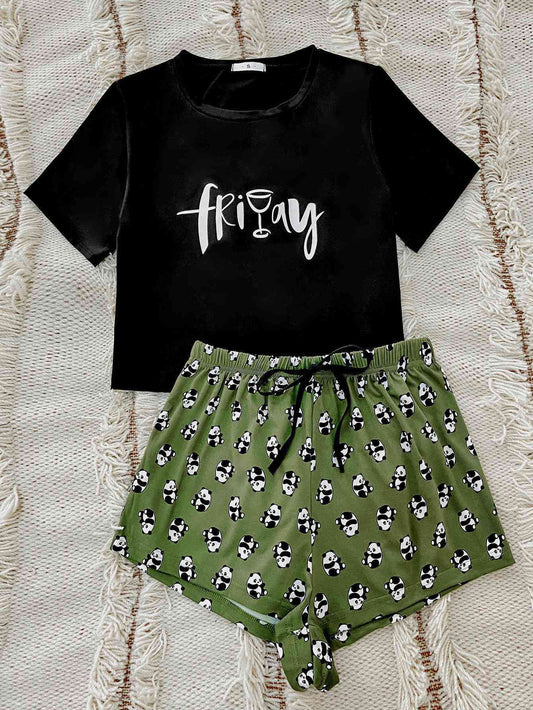 Friday/Friyay Tee and Panda Print Shorts Lounge Set