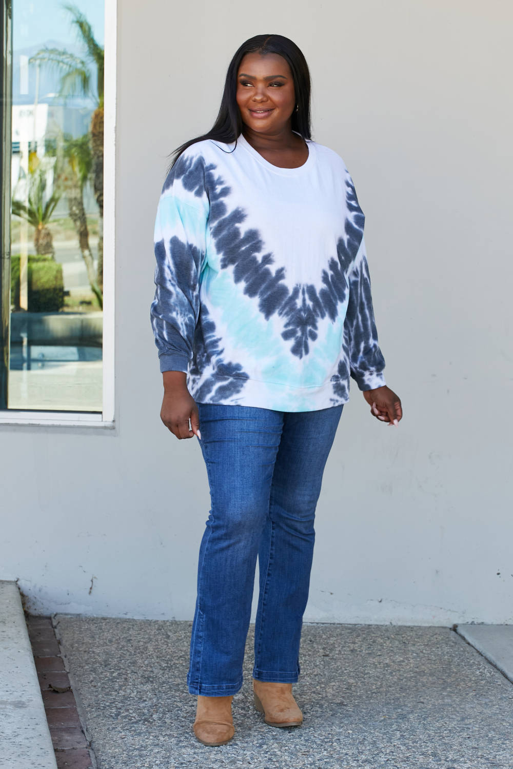 Sew In Love Full Size Tie-Dye Side Slit Sweatshirt