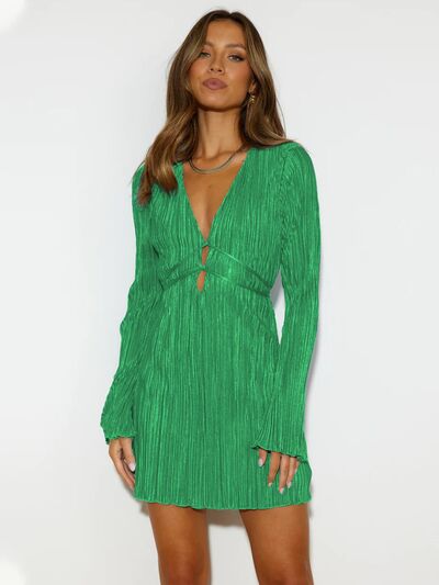 Tied Plunge Flare Sleeve Mini Dress (2 Variants)