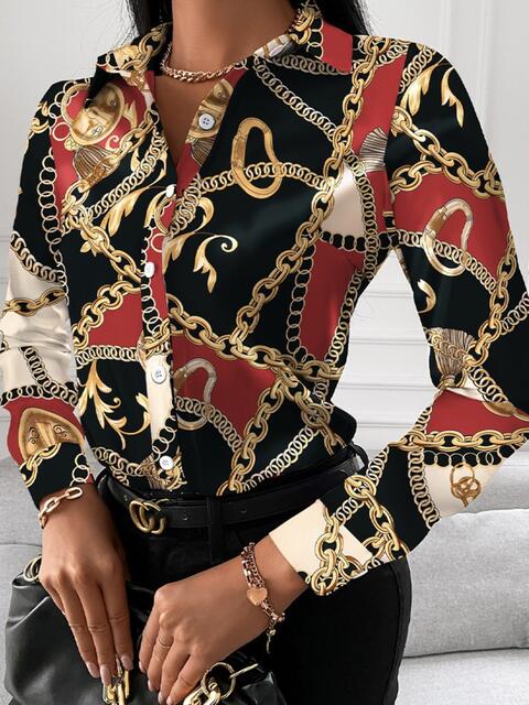 Printed Collared Neck Long Sleeve Shirt