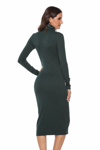 Ribbed Turtleneck Long Sleeve Dress (5 Variants)