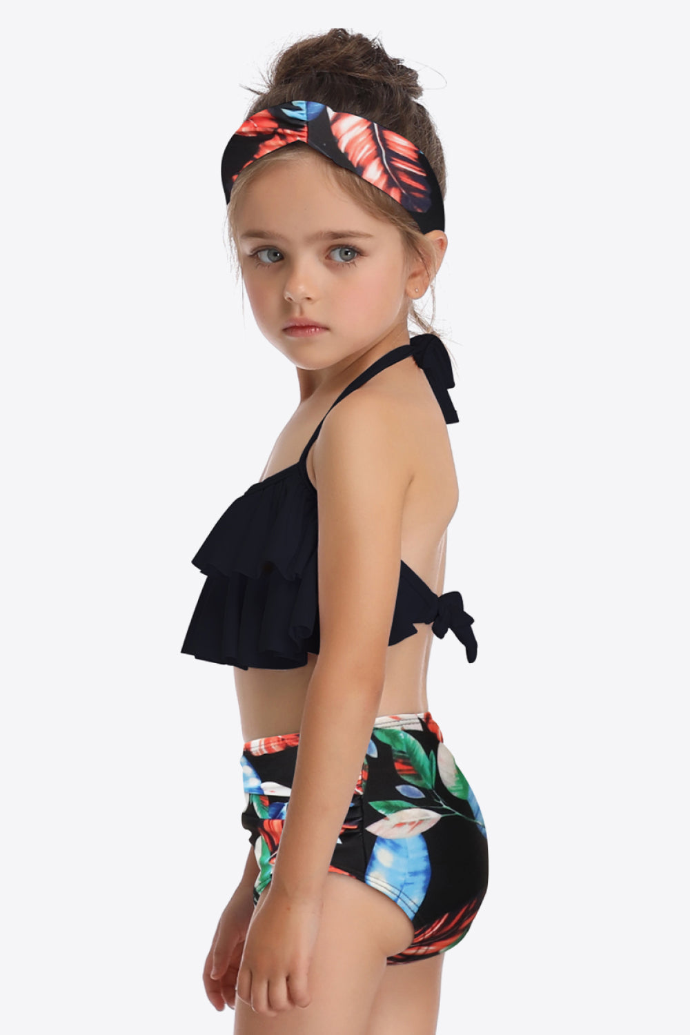 Girls Printed Layered Halter Neck Two-Piece Swim Set