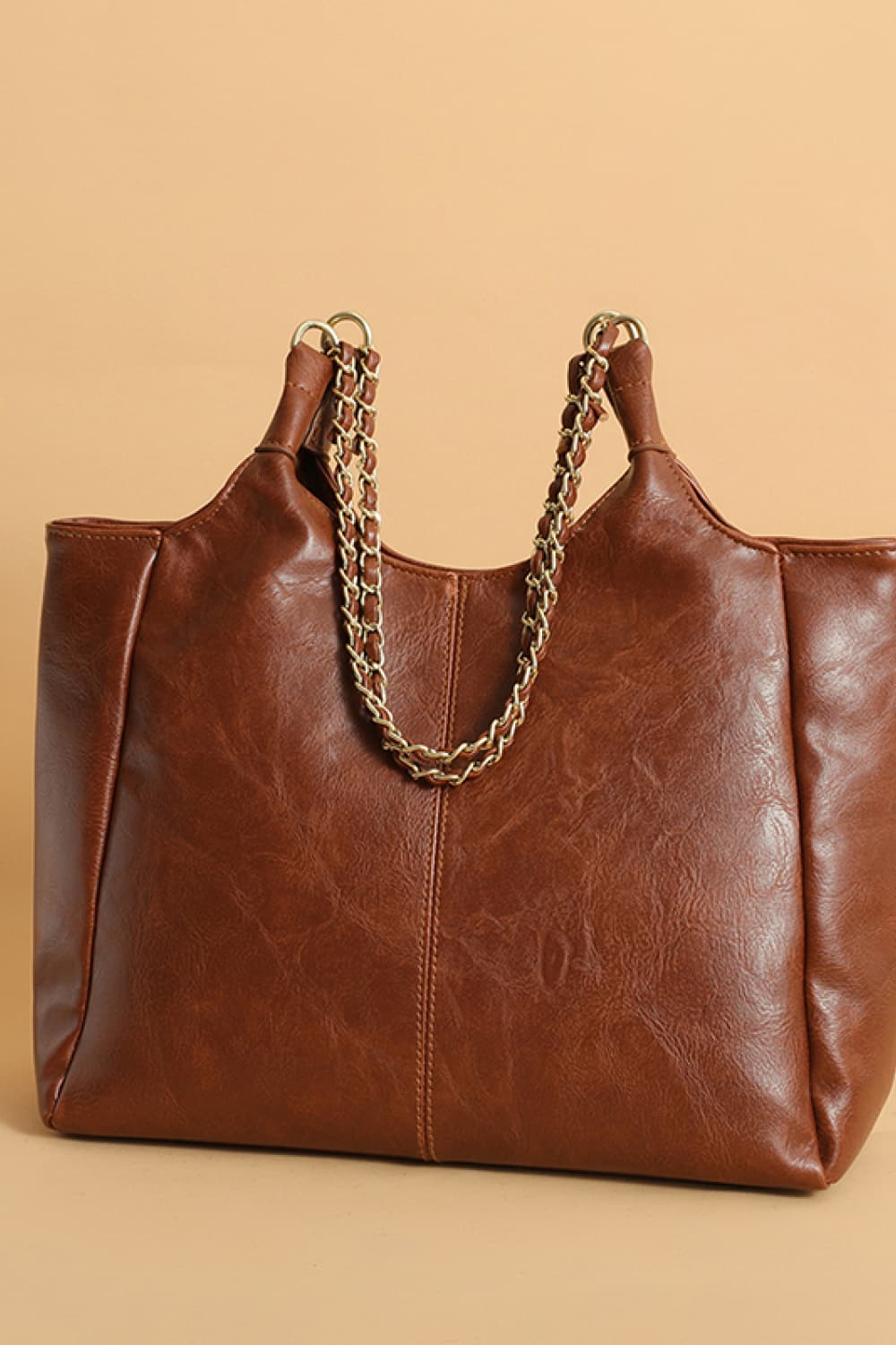 Metal Woven Strap PU Leather Tote Bag