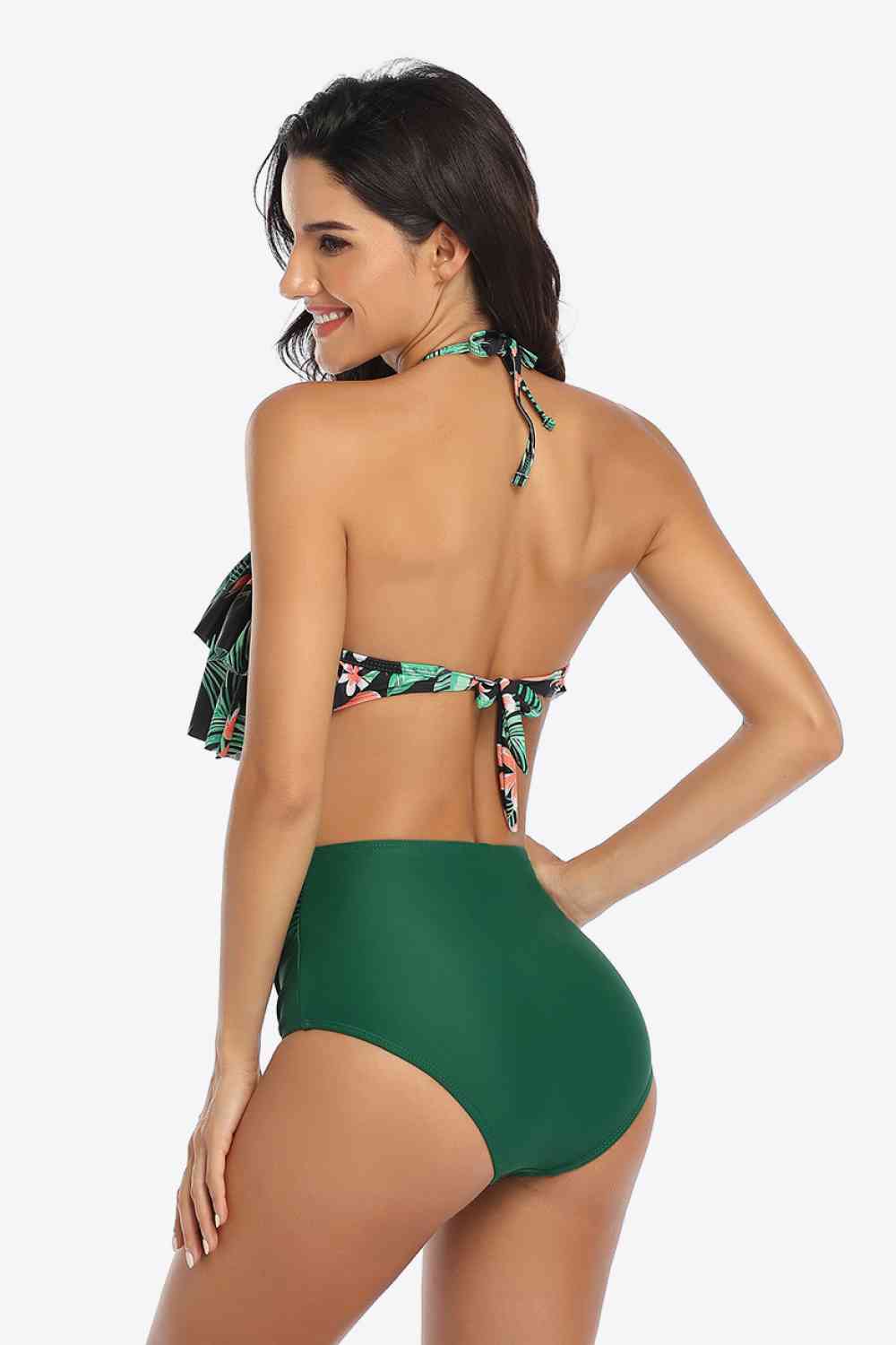 Two-Tone Ruffled Halter Neck Two-Piece Swimsuit (12 Variants)