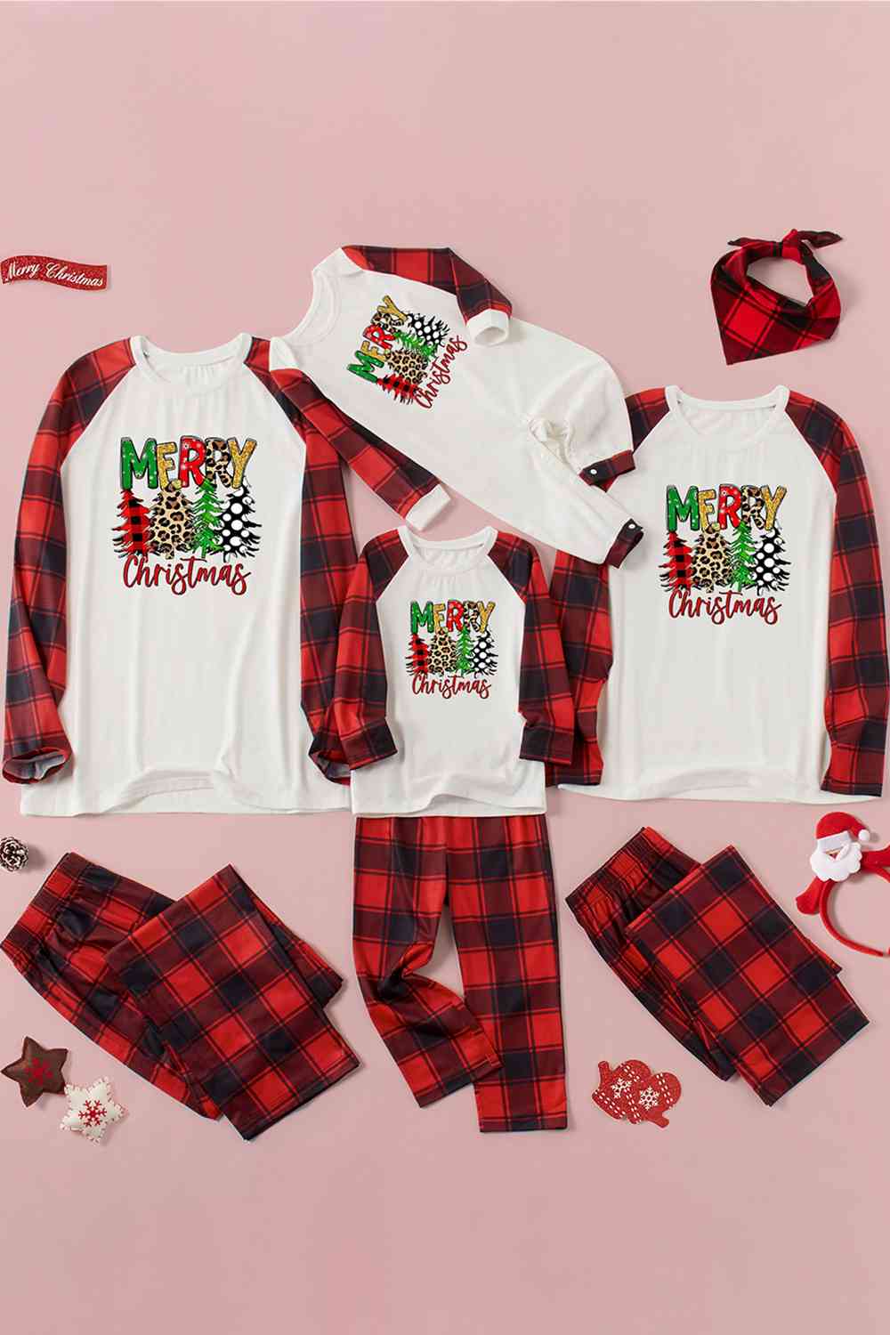 Matching Men's "MERRY Christmas" 4 Tree Pattern Pajama Set