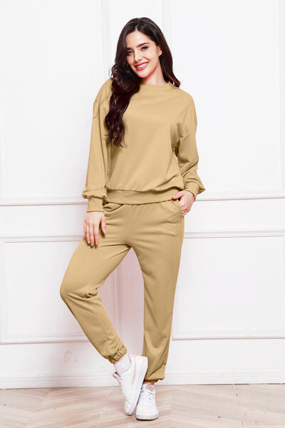 Round Neck Long Sleeve Sweatshirt and Pants Set