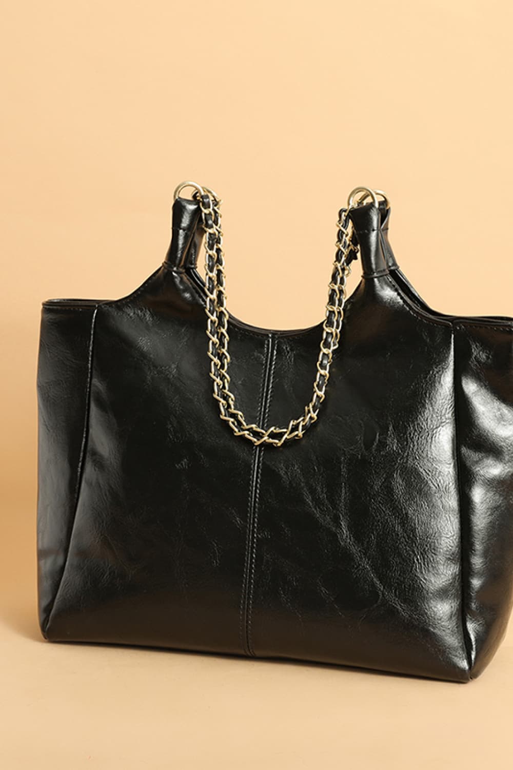 Metal Woven Strap PU Leather Tote Bag